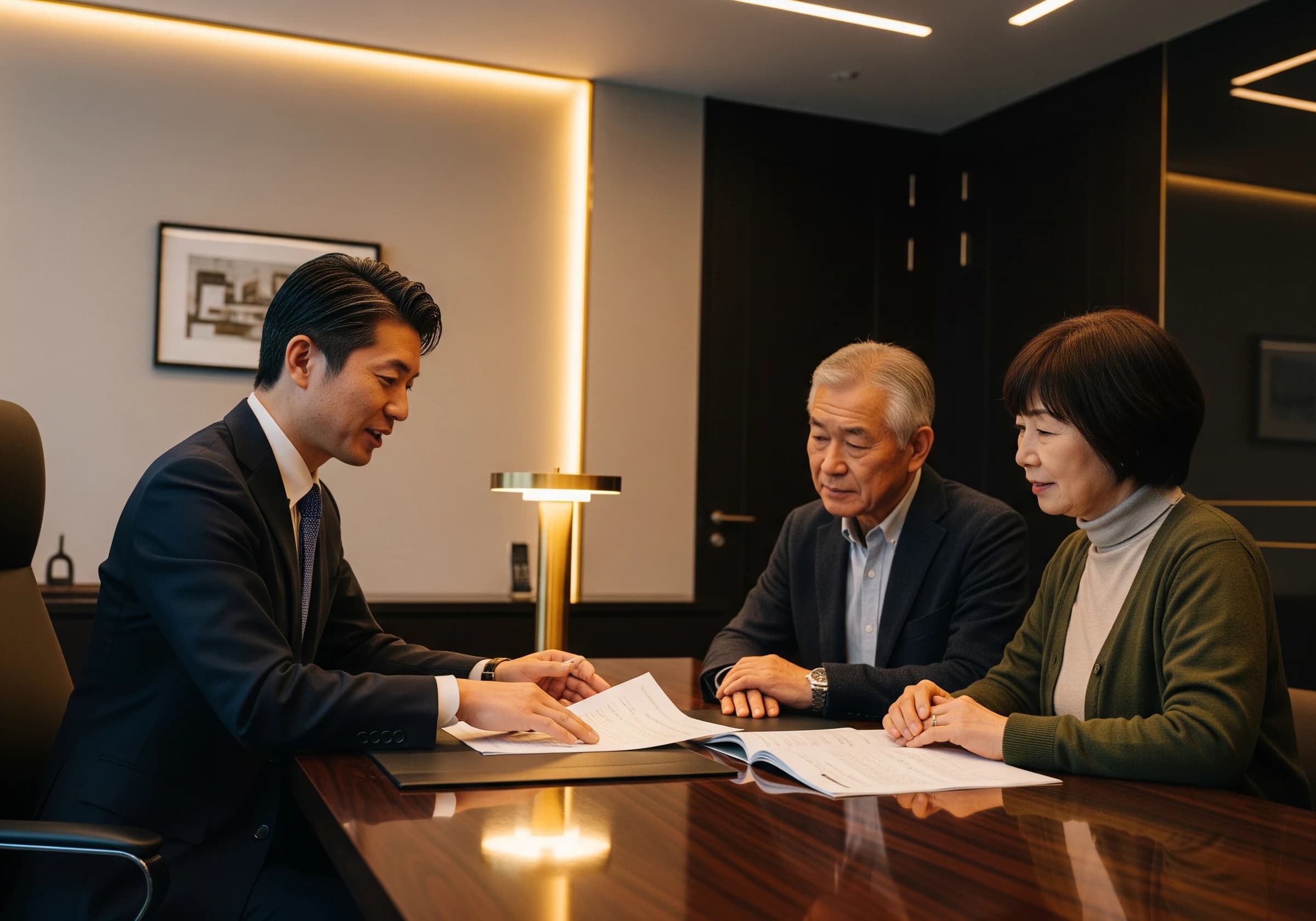 不動産コンサルタントが顧客に説明する様子